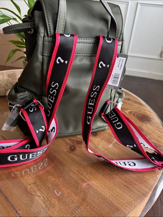guess mini nylon backpack Factory Pearlman Logo Part of the sustainable Guess Eco collection Guess Olive Green Nylon Mini